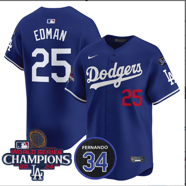 Men MLB Los Angeles Dodgers #25 Edman blue 2024 World Series Champions Patch Limited Jersey styel 3